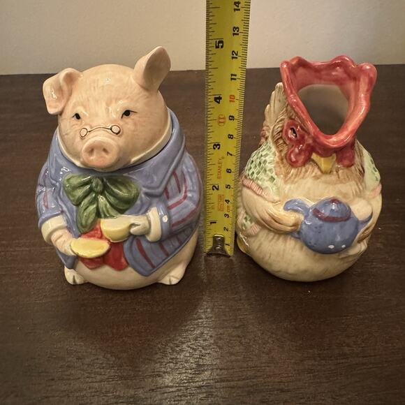 VTG Fitz and Floyd "Bacon and Eggs" Pig Hen Creamer & Sugar 1987 Cottage Core - Picture 13 of 16